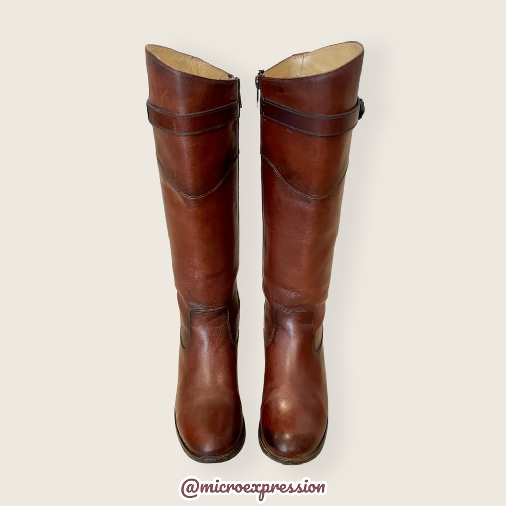 Frye Molly Button Brown Leather Tall Knee High Equestrian Zip Up Vintage Boots - Picture 10 of 16